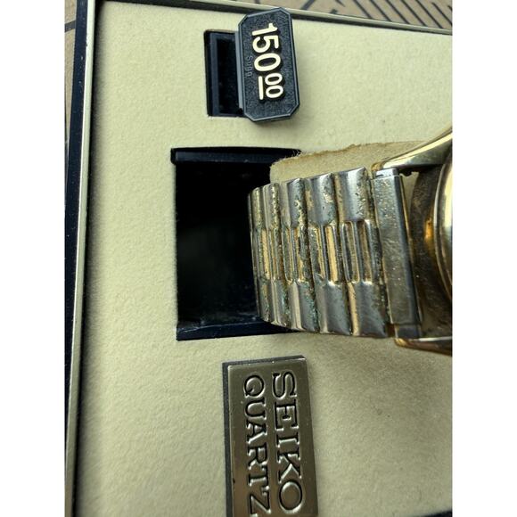 Vintage Seiko 6533-8019 Quartz Day Date Gold Tone Men’s Watch Box Runs Speidel main image 8